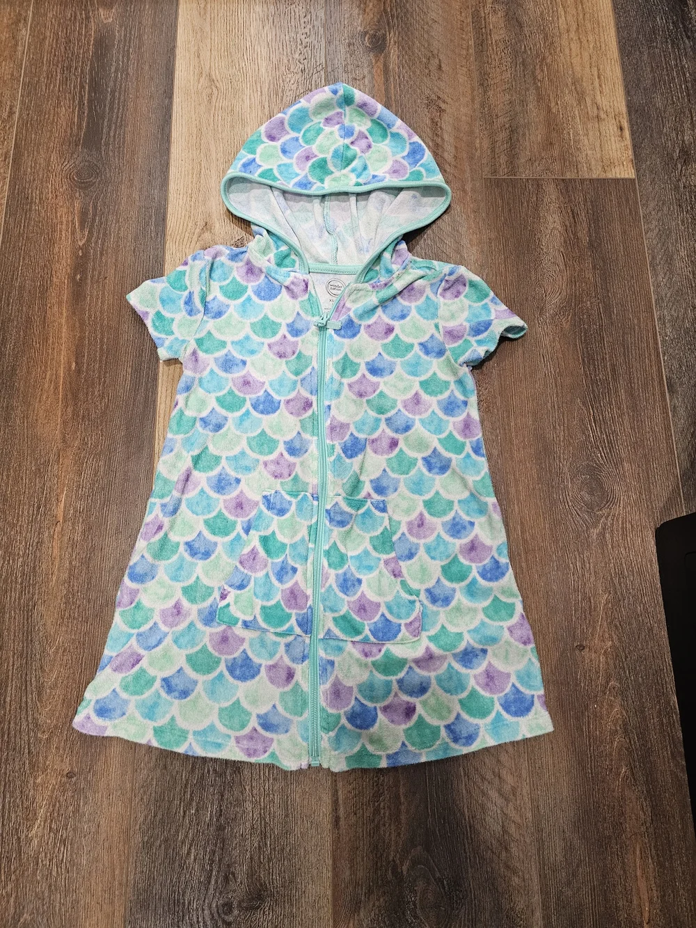 Girls' Hooded Zip-Front Mermaid Scale Pajama Dress - Mint, Purple & Blue